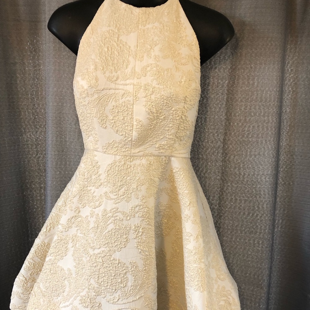 Champagne Damask Halter Mini Dress Size Small
